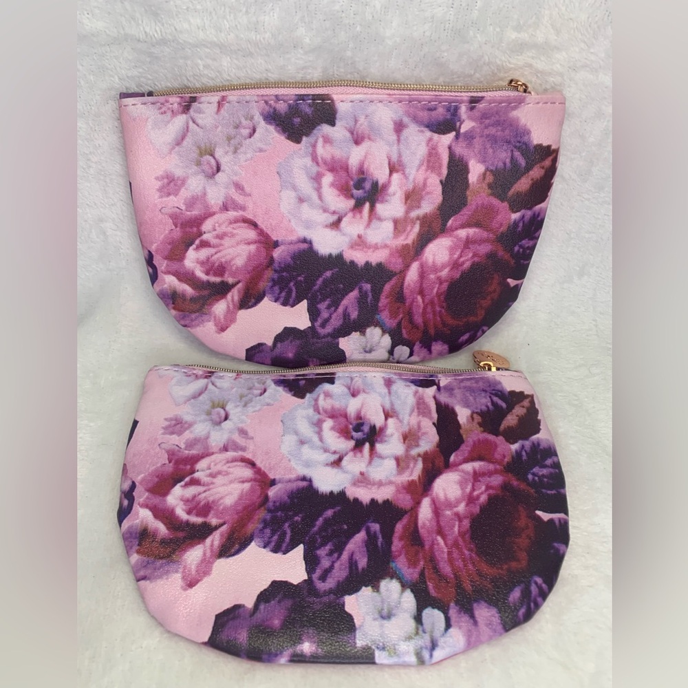 Pink and purple floral makeup bag